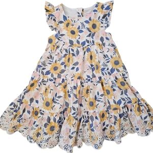 Catherine Malandrino Floral Tiered with Ruffle Sleeves and Imbroidered Hem Dress